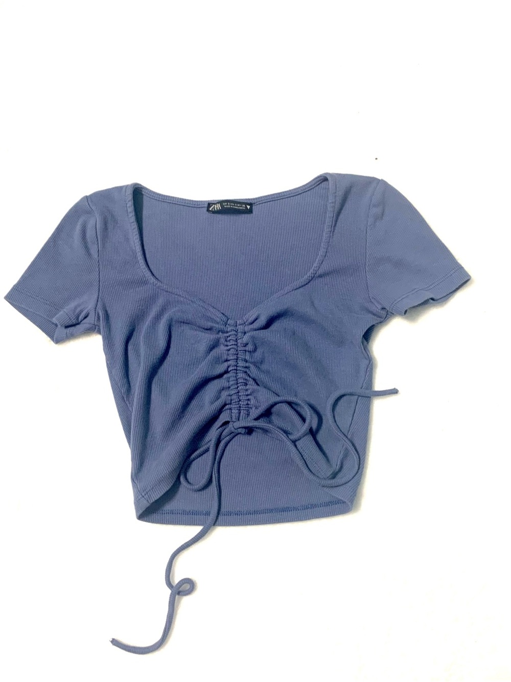 ZARA Dusty Lavender Ruched Tie-Front Crop Top